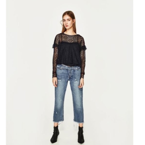 Zara Lace Blouse Sheer Small Black NEW - Picture 2 of 14